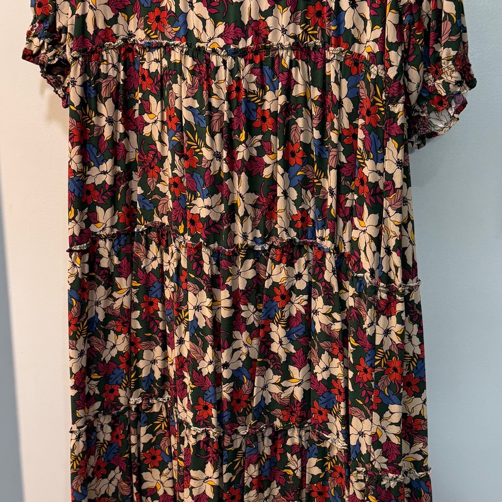 NATURAL LIFE Floral Tiered Maxi Dress — Cream, Red, Blue, Green, Purple